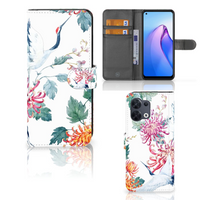 OPPO Reno8 Telefoonhoesje met Pasjes Bird Flowers - thumbnail