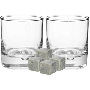 Luxe whiskyglazen set 6x stuks 300 ml met 9x whisky ijsblokstenen - Drinkglazen