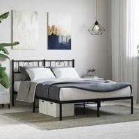 Bedframe met hoofdbord metaal zwart 135x190 cm