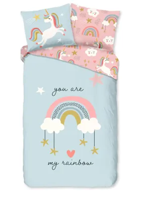 Good Morning Peuter dekbedovertrek "eenhoren en regenbogen" - Multi - (120x150 cm) - Katoen