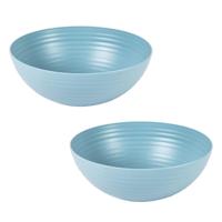 Voedsel Serveerschaal - 2x - saladeschaal - D25 x H10.5 cm - kunststof - ijsblauw Voedsel Serveerschaal - 2x - saladeschaal - D25 x H10.5 cm - kunststof - ijsblauw