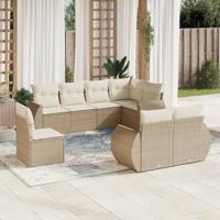 8-delige Loungeset met kussens poly rattan beige