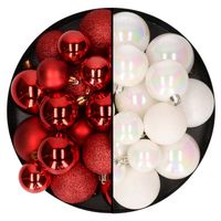 Kerstballen 60x stuks - mix parelmoer wit/rood - 4-5-6 cm - kunststof - Kerstbal