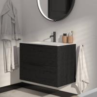 Saqu Lima badmeubel incl. mat witte keramische wastafel 80x46x61cm eiken zwart - mat zwarte greep
