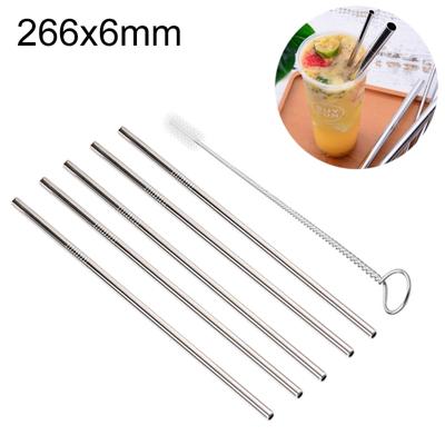 5 stuks herbruikbare RVS recht drinken stro + Cleaner borstel set Kit 266 * 6mm (zilver)
