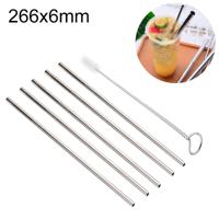 5 stuks herbruikbare RVS recht drinken stro + Cleaner borstel set Kit 266 * 6mm (zilver)