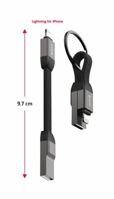Swissten Magnetische Sleutelhanger Lightning naar USB-A Kabel - 9.7 CM - Zwart