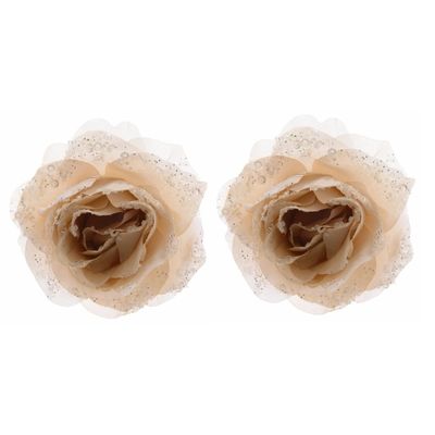 2x Kerstboom decoratie roos creme 14 cm