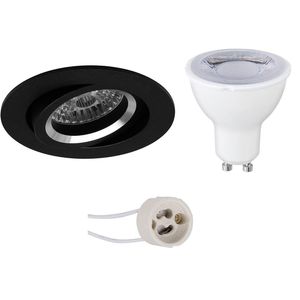 LED Spot Set - Pragmi Aerony Pro - GU10 Fitting - Dimbaar - Inbouw Rond - Mat Zwart - 6W - Helder/Koud Wit 6400K - Kantelbaar - Ø82mm