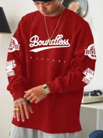 Men's Letter Print Sweatshirt - Dark Green Loose Fit Casual Top Red_2 / S