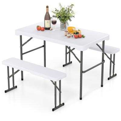 Biertentgarnituur Inklapbaar 3-Delige Biertafelset 2 x Bierbanken en 1 x Biertafel Kleine Bierbankset 108 cm Feesttentset