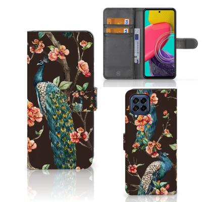Samsung Galaxy M53 | Telefoonhoesje | Met pasjeshouder | Pauw met Bloemen
