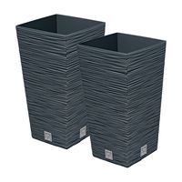 Plantenpot/bloempot Furu Stripes - 2x - voor buiten - kunststof - antraciet - vierkant - D26 x H50 c