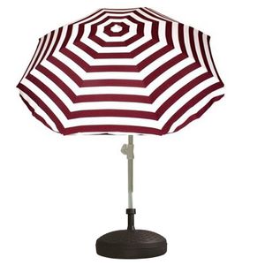 Voordelige set rood/wit gestreepte parasol en parasolvoet zwart