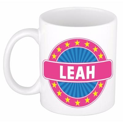 Leah voornaam koffiemok - beker - wit/roze - 300 ml - Cadeau - Dames - Collega - Moederdag Leah voornaam koffiemok - beker - wit/roze - 300 ml - Cadeau - Dames - Collega - Moederdag