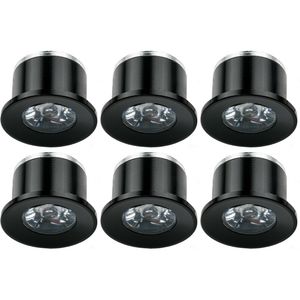 LED Veranda Spot Verlichting 6 Pack - Velvalux - 1W - Warm Wit 3000K - Inbouw - Dimbaar - Rond - Mat Zwart - Aluminium - Ø31mm