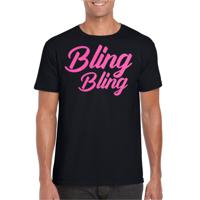 Verkleed T-shirt voor heren - bling - zwart - roze glitter - glitter and glamour - carnaval