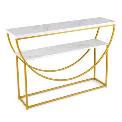 Consoletafel met 2 Niveaus en een Blad van Imitatiemarmer Salontafel met Opbergplank en Duurzaam Metalen Frame Moderne Presentatietafel