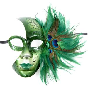 Verkleed gezichtsmasker Venitiaans - groen met pauwenveren - volwassenen - Carnaval/gemaskerd bal