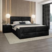 OP=OP Vaste Boxspring Croco - 160 x 200 Velvet Zwart| Incl. Voetbord + Pocketvering