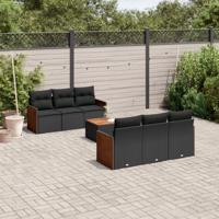 7-delige Loungeset met kussens poly rattan zwart