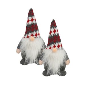 2x stuks pluche gnome/dwerg/kabouter decoratie poppen/knuffels kleding grijs en muts 26 x 11 cm