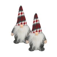 2x stuks pluche gnome/dwerg/kabouter decoratie poppen/knuffels kleding grijs en muts 26 x 11 cm - thumbnail