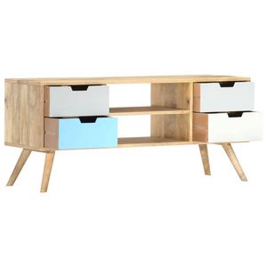 The Living Store Mangohouten Tv-kast - 110x35x48 cm - Bruin en Meerkleurig - 4 lades en 2 vakken