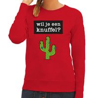 Wil je een Knuffel tekst sweater rood voor dames