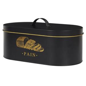 Broodtrommel met deksel - Franse Bistro sfeer - metaal - 33 x 12 x 18 cm - zwart met goud