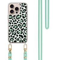 iPhone 16 Pro hoesje met mint koord - Leopard mint