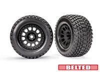 Traxxas - Tires & wheels, assembled, glued (XRT Race black wheels, Gravix belted tires, dual profile (4.3' outer, 5.7' inner), foam inserts) (left ...