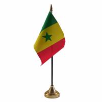 Vlag Senegal tafelvlaggetje - 10 x 15 cm - met gouden standaard - Hoogte 27 cm
