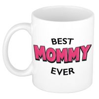 Best mommy ever cadeau mok / beker wit met roze cartoon letters 300 ml - thumbnail