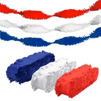 Folat versiering feest slingers - combi set - rood - wit - blauw - 24 meter - crepe papier