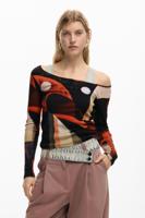 Bedrukte T-shirt met knopen - BLACK - M