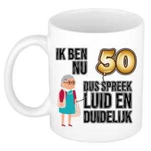 Verjaardag cadeau mok 50 jaar - luid en duidelijk oma - bruin - 300 ml - Sarah