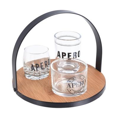 Serveerplank - bamboe - D18 cm - met 3x schaaltjes van glas