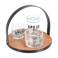 Serveerplank - bamboe - D18 cm - met 3x schaaltjes van glas