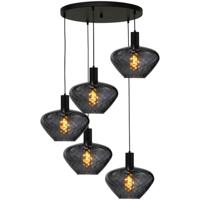 Masterlight 5-lichts vide hanglamp - zwart -Porto met Blossom clear glazen - 2712-05-05-50-5-8