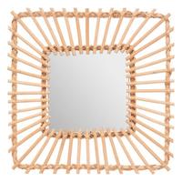 Wandspiegel Leonie - Boho/Ibiza stijl - vierkant - rotan - lichtbruin - 40 x 40 cm