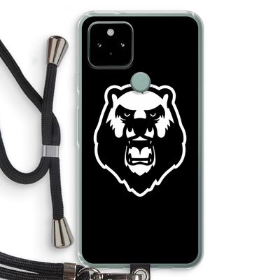 Angry Bear (black): Pixel 5 Transparant Hoesje met koord