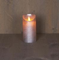 Batterijverlichting kaars wax rustiek met bewegende vlam zilver 15 cm - Annas collection