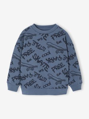 Sweater met print voor jongens middenblauw