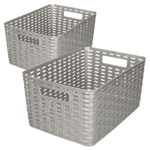 Set van 5x stuks opbergboxen/opbergmandjes rotan zilver kunststof