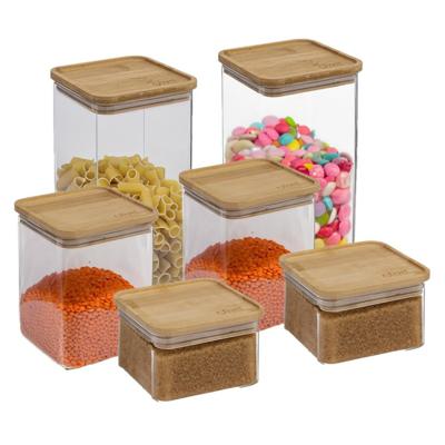 5Five - Voedsel/keuken voorraadpotten set - 6x stuks - kunststof en bamboe - in 3 formaten