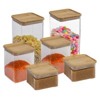 5Five - Voedsel/keuken voorraadpotten set - 6x stuks - kunststof en bamboe - in 3 formaten 5Five - Voedsel/keuken voorraadpotten set - 6x stuks - kunststof en bamboe - in 3 formaten