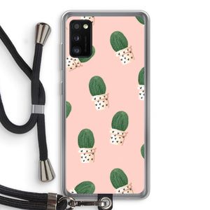 Cactusprint roze: Samsung Galaxy A41 Transparant Hoesje met koord