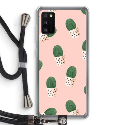 Cactusprint roze: Samsung Galaxy A41 Transparant Hoesje met koord