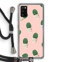 Cactusprint roze: Samsung Galaxy A41 Transparant Hoesje met koord